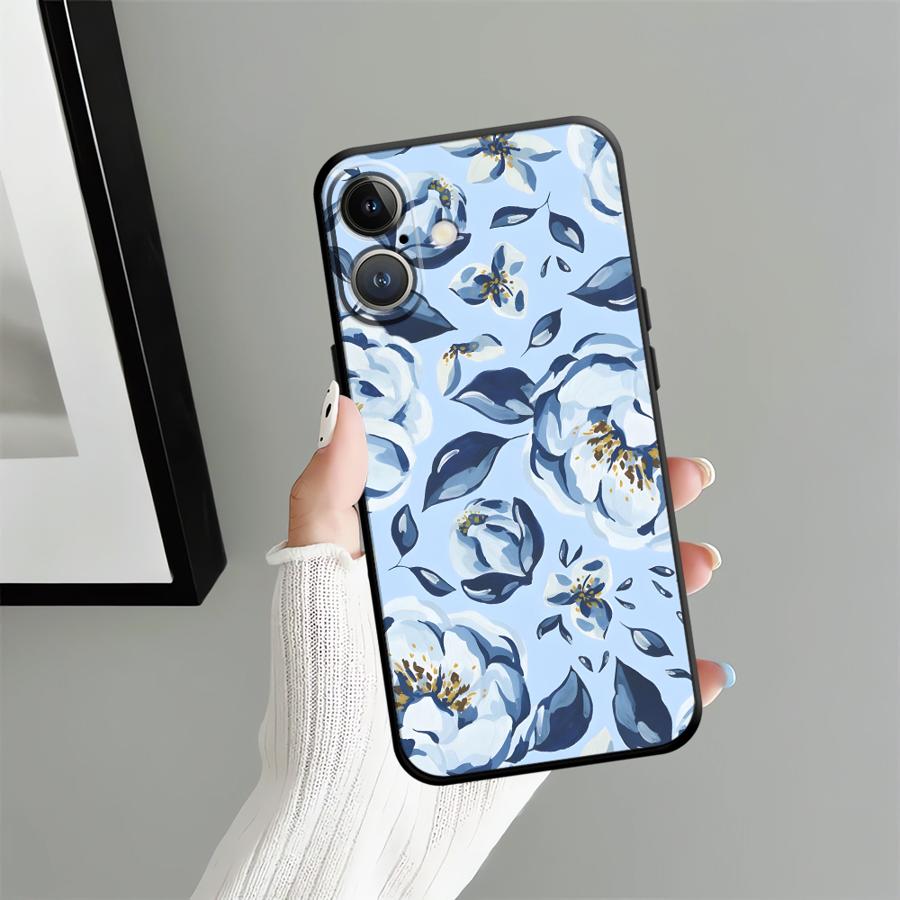 Case for Apple iPhone 17 Pro Max 11 16 12 14 15 Pro 7 8 13 XR XS MAX Air Funda Phone Cover Cartoon Blue Flower