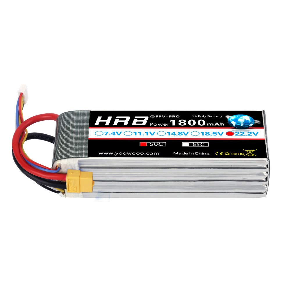 HRB 6S 1800mAh 22.2V 50C XT60 Lipo Battery for RC Airplanes, RC Cars, RC Trucks, Racing Drones, and Multi-Rotors