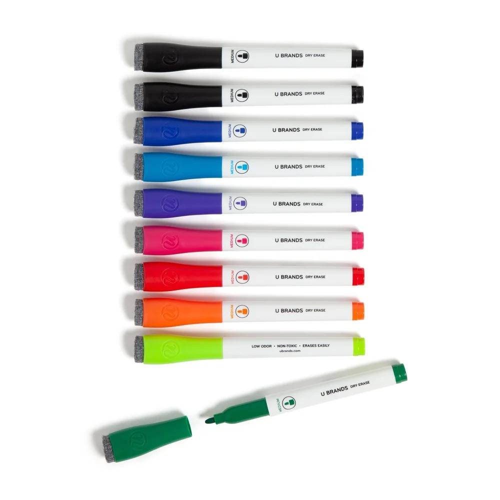 Dry Erase Markers Medium Bullet Tip 10 Count Multi Color Non-Toxic Low Odor Ink Felt Eraser Perfect Home Office Classroom