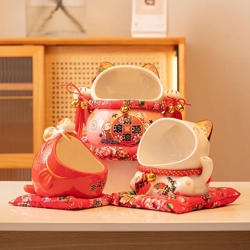 Maneki Neko Figurines, Japanese-style Cat Dolls, Ceramic Piggy Banks, Gifts for Children and Adults, for Friends