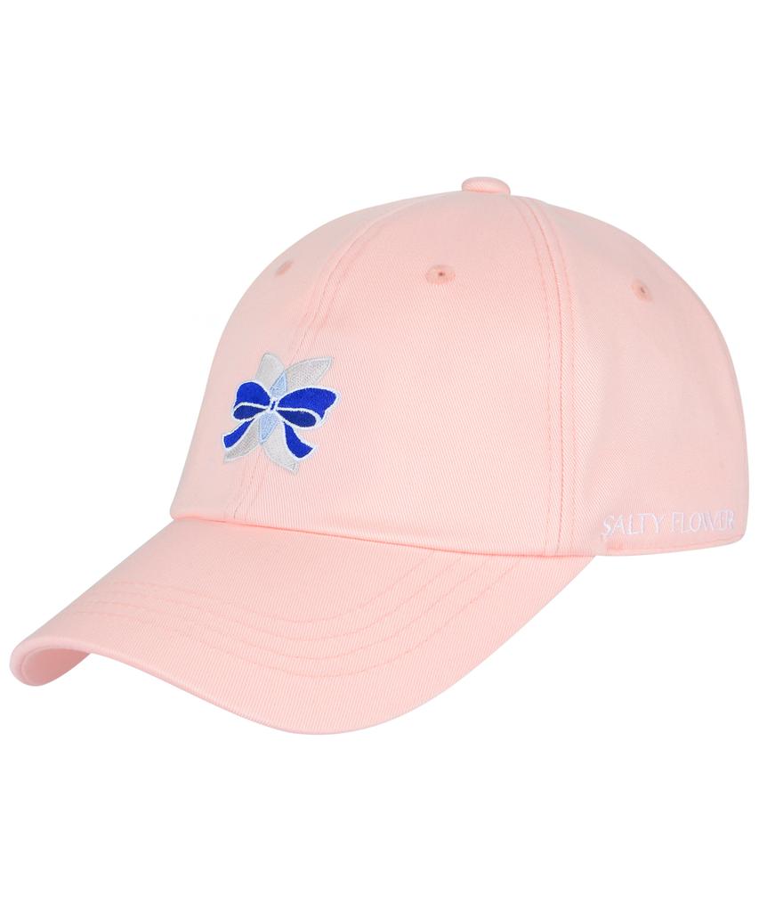 Soltipeullawo Navy Ribbon Embroidered Signature Cap Pink