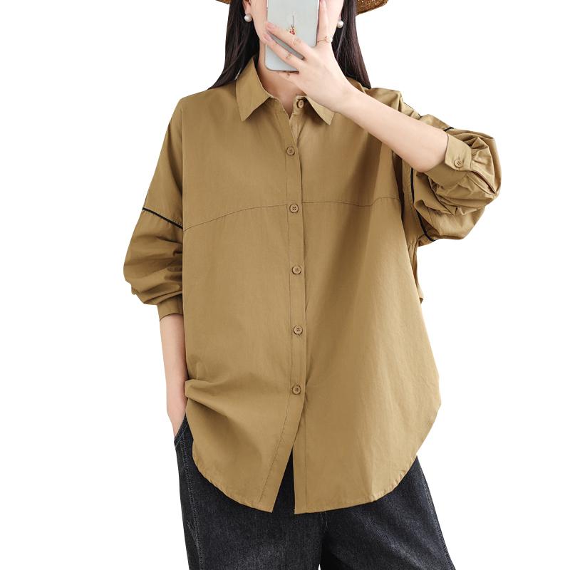New Plus Size Women Blouse Coat Jackets Autumn Vintage Outerwear Solid Basic Long Sleeve Loose Button Blouse