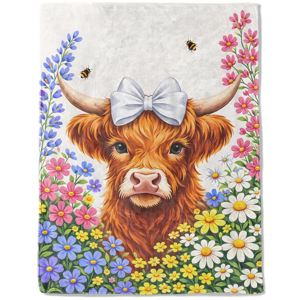 Cute Highland Cow Fleece Blanket Soft Cozy Farm Animal Flannel Throw Blanket for Farmhouse Bedroom Sofa Couch Outdoor Travel