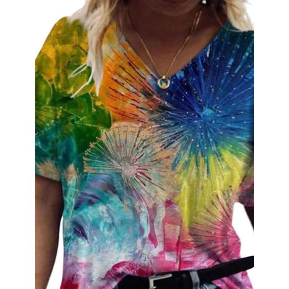 

Женская футболка с принтом «Цветы и птицы» Футболки с короткими рукавами Повседневные футболки для выходных Базовые футболки с V-образным вырезом Стандартные футболки с абстрактной живописью XS