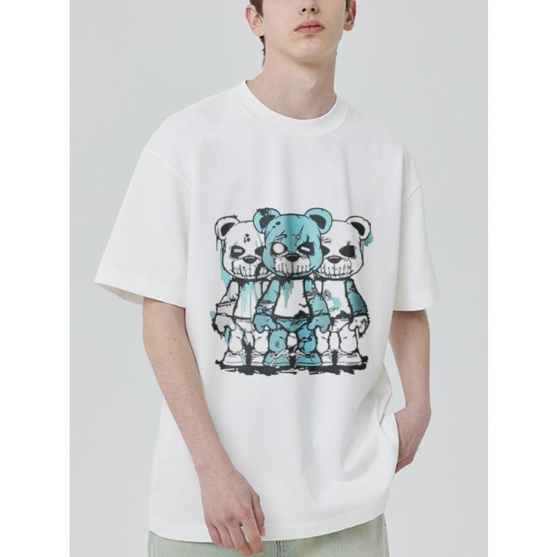 Crewneck T Shirt White Three Bear Cartoon Print Streetwear Casual Wear
