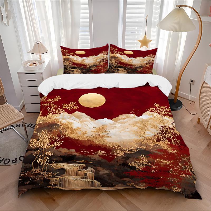 

3pcs Chinese Style Landscape Bedding Set, Includes 1 Comforter + 2 Pillowcases, Without Pillow Inserts, Soft Comfortable, Lightweight Breathable030 135x200cm