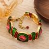 Medieval Fashion Geometric Block Enamel Inlaid Gemstone Necklace Bracelet Earring Temperament Set Jewelry