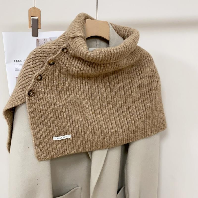 Winter Pullover Split Shawl Sweater for Women Knit Solid Color Turtleneck Scarf Casual Wear Cape Windproof Shoulder Wrap