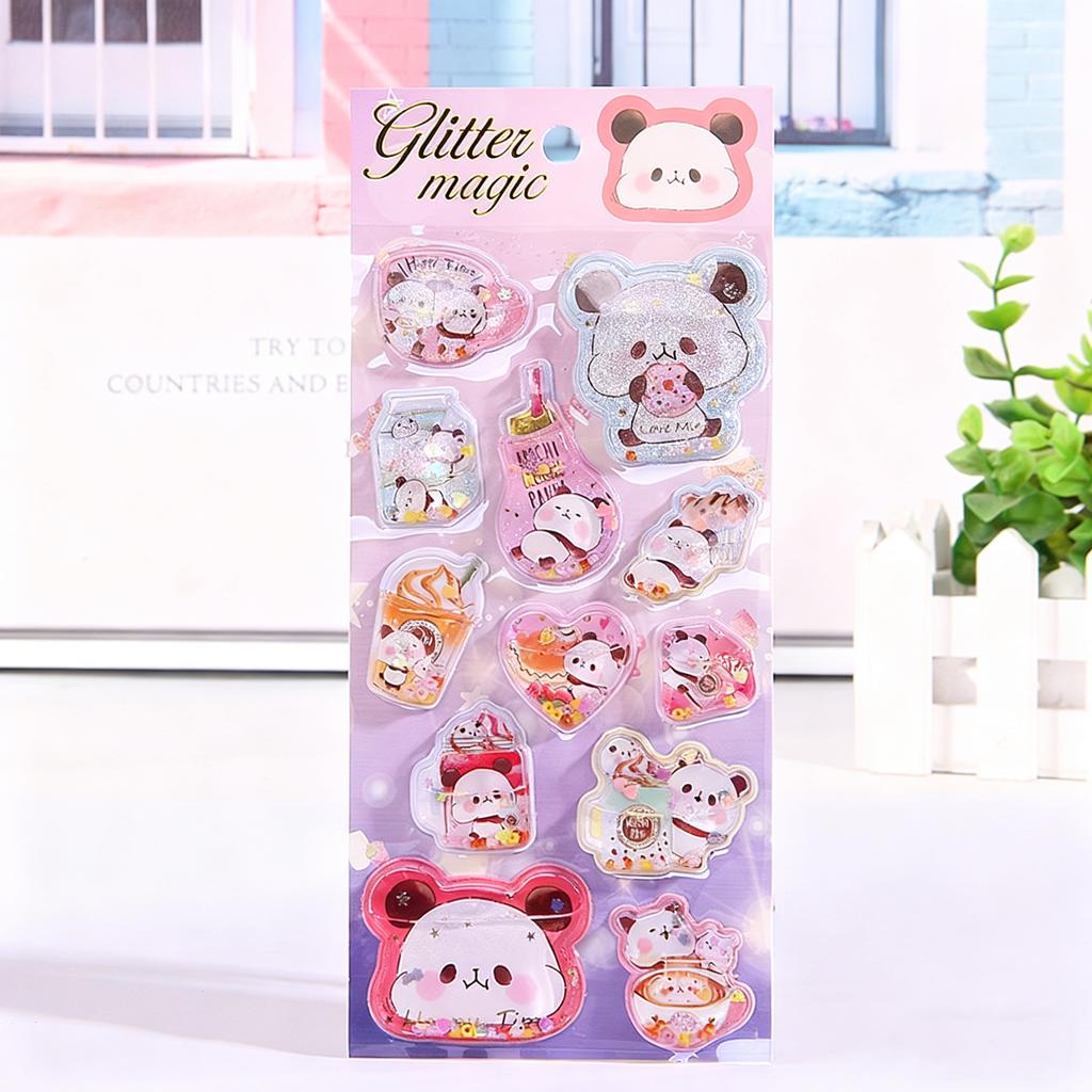 Mr. Paper 6-Style Cartoon 3D Shaker Stickers - Liquid-Filled Decals, Cute Journal Decor, Kindergarten Reward Stickers DIY Cups