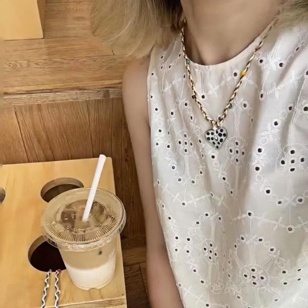 Süßer Liebes-Welpen-Anhänger Halskette Retro Geflochtene Kordel Naturstein Pullover Kette Halskette Für Frauen Schmuck Zubehör