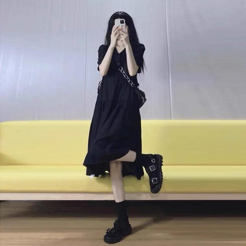 Maternity skirt Summer dress knee length dress Fashion temperament Loose high-end black dress