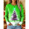 Women's Vintage Christmas Tree Print Long Sleeve T-shirt, Holiday Gift Crew Neck, Festive Party Top