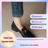 2025 Women's Plus Size Brown Leather Loafers: Spring/Autumn, Round Toe, Chunky Medium Heel, British Style
