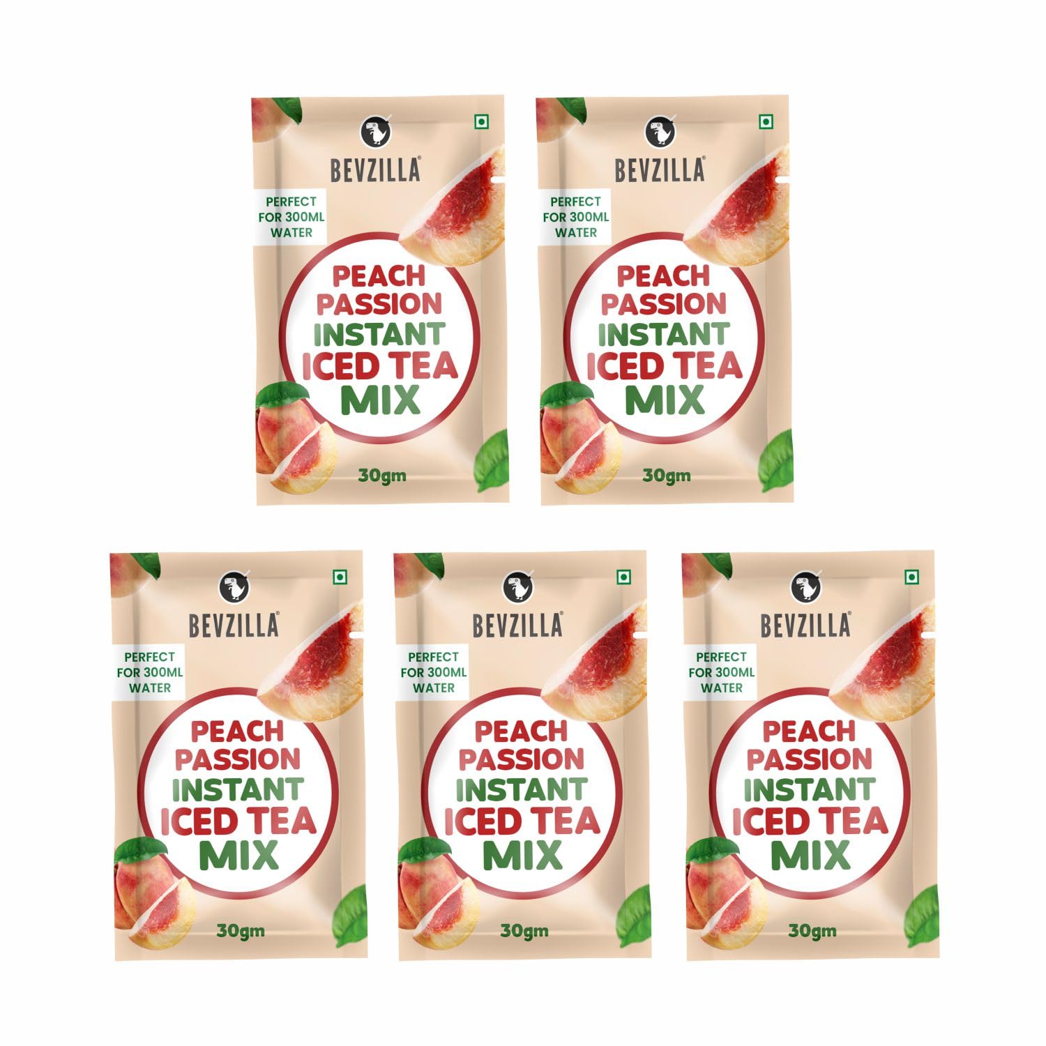 

Bevzilla Peach Passion Instant Iced Tea Mix - Pack of 5(30gm) Sachet | Refreshing Summer Drink | Easy to Make | Low Calorie & Travel-Friendly | P