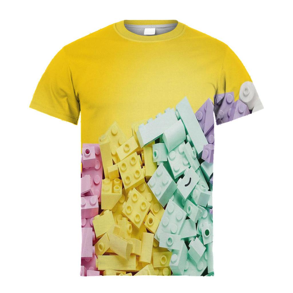 T-shirt Grafica a Blocchi Degradé da Ragazzo Stampa Digitale 3D Casual Elastica a Maniche Corte per Attività Estive all'Aperto Abbigliamento per Bambino
