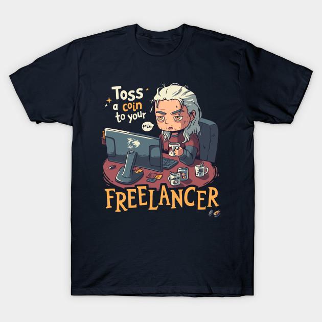 

Men Black Print T-shirt Toss A Coin To Your Freelancer // The Witcher Geralt Of Rivia No-Cut Transfer Paper Print Cotton Tshirt L Темно-синій