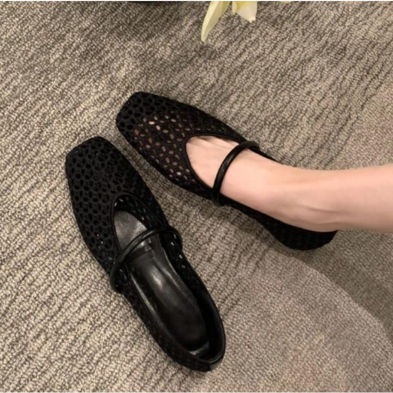 

Fashion New Popular Square Head Hollow Woven Casual Comfortable Women s Flat Shoes Cut-out Mary Jane Single-layer Shoes Fishnet Shoes 35 чёрный