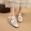 New Fashion Mesh Slippers Design Sandals for Women Square Toe  Wedge Heel 5.5cm Belt Buckle Slip On Mules   Leisure Shoes