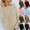 Cozy Women's Autumn Winter Fleece Sweater Tops With Elegant Lace Design For Style