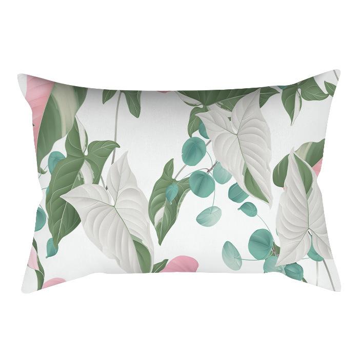 Home Flower and Green Plant Rectangular Waist Pillowcase, Peach Skin Velvet Digital Printed Throw Pillow, Office Waist Cushion Cover