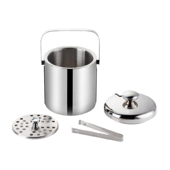 1.3L Double-Wall Ice Bucket with Lid And Tong 6-Hour Cooling Beer Chiller for Bar Home 304 Stainless Steel Insulated Ice Container