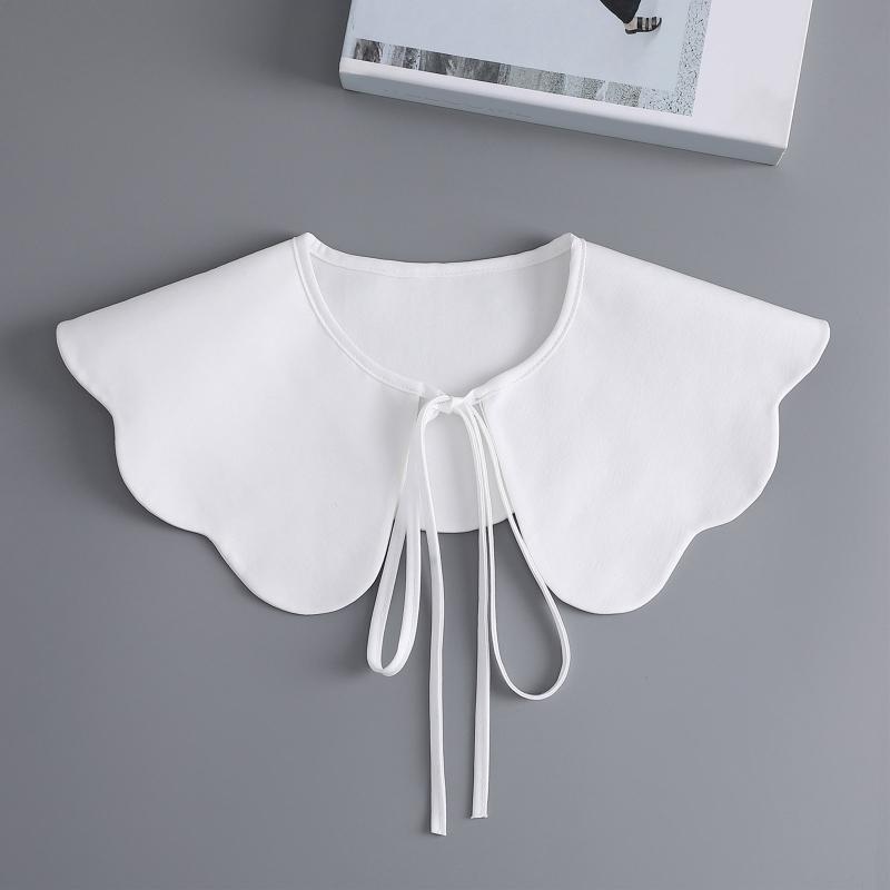 Koreanischer Stil Damen Falscher Kragen Schal Schal Muschelkanten Wellenbesatz Schulterwickel Weiß Halbes Hemd Schnür-Poncho Capelet