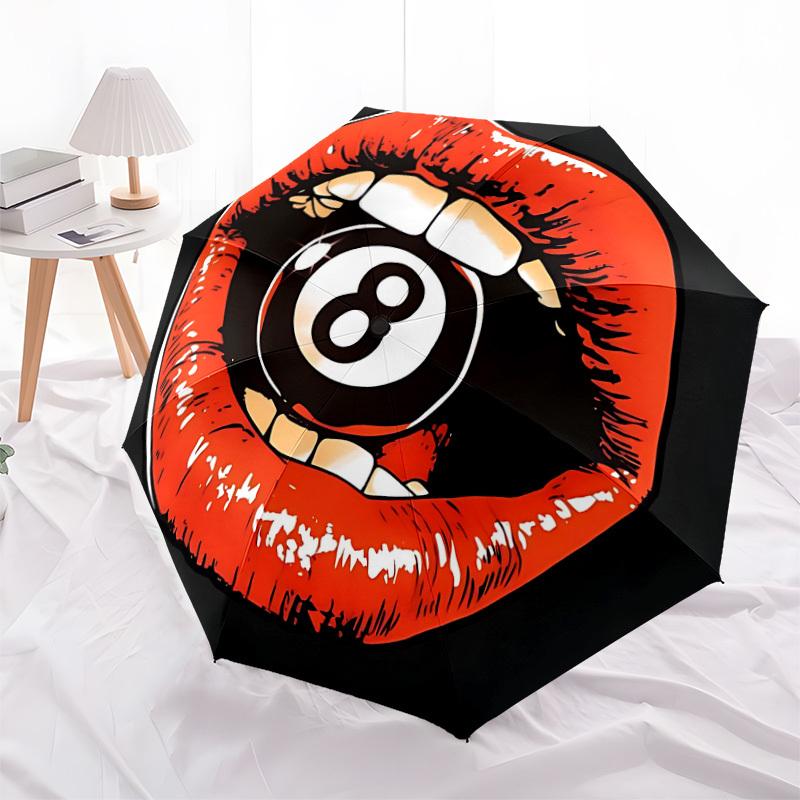 1PC Lips Eight Ball Automatic Folding Umbrella - Compact 8-Rib Design, Durable Plastic & Iron, Lightweight for Outdoor Daily Use, Festive Gift042