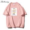 Shellsuning Cartoon Printing T-shirt Women Summer Fashion Casual Simple Short Sleeve 100% Cotton Soft Tees Female Oversized Basic Couple Tops