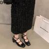 Designer Cross Strap Women Mary Jane Shoes Fashion Shallow Square Toe Shoes Concise Square Heels Shoes