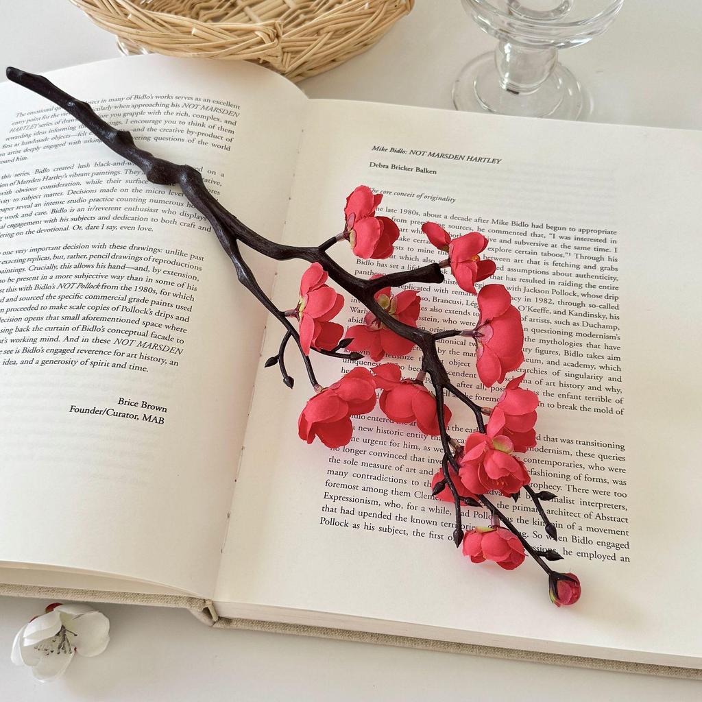 Artificial Plum Blossom Branch - Decorative Faux Flower Arrangement for Home