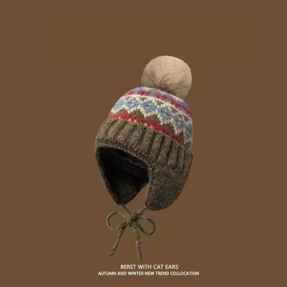 

Printed Fair Isle Style Beanies Warm Lei Feng Hat Cute Ear Protection Hat Apparel Accessories