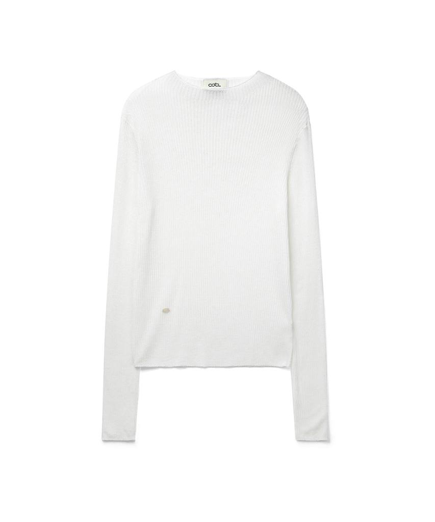 Keoseuteomeokeullagumeon Linen See-Through Ribbed Half-Neck Knit 5 Color Cowkt020