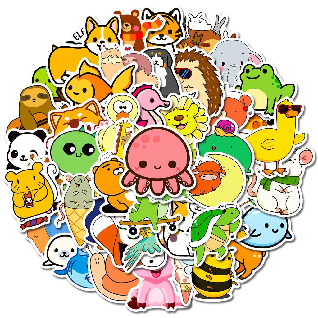 50pcs Cartoon Animal Sticker Waterproof Vinyl Decals DIY Laptops Water Bottles Phones Decorative Stickers