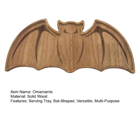Solid Wood Trinket Dish Bat-Shaped Wooden Serving Tray, Halloween Theme Snack Dessert Platter, Gothic Jewelry Storage Decorative Plate for And