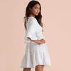 Airy Mini Summer Dress Pareo White 3/4 Sleeve Beach Boho Ruffle