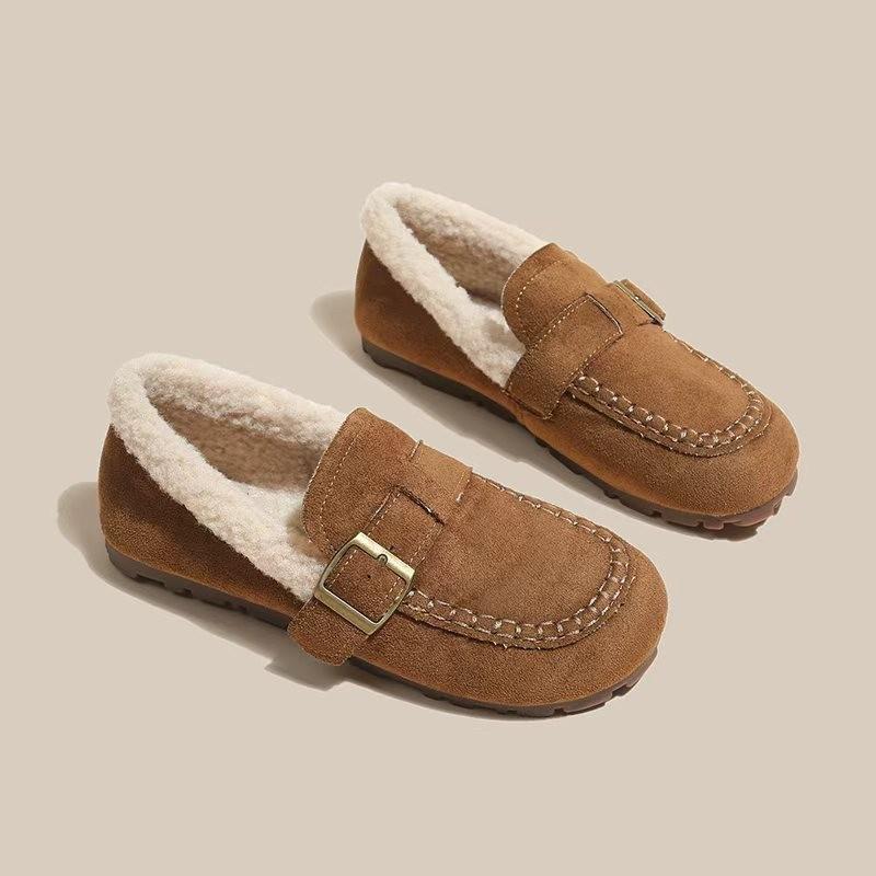 2025 autumn new matte flat bottom low heel Birkenstock cotton shoes women's Korean version one pedal round head fashion temperament women's shoes