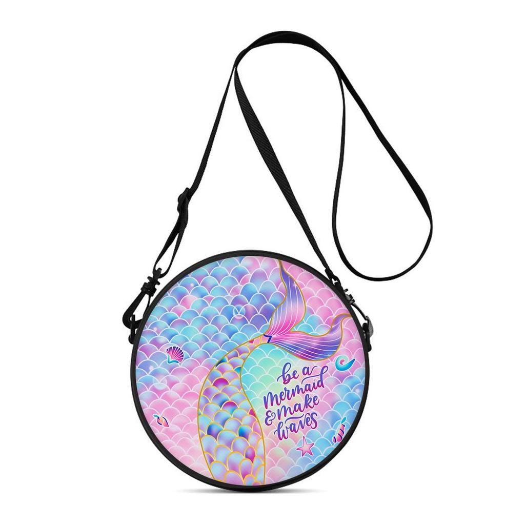 Mermaid Tail Print Round Shoulder Bag Casual Messenger Bag for Woman Best Gifts 2D Flat Casual Daily Crossbody Bag