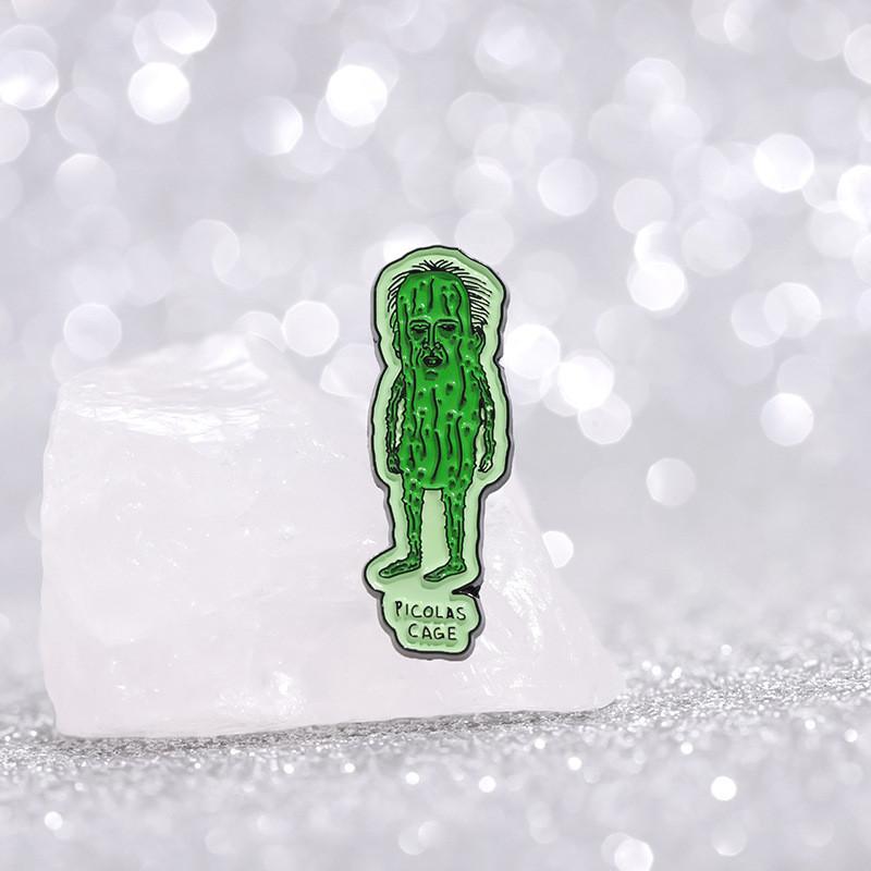 Green Cucumber Stylish Quirky Face Brooch Fun Vegetable Design Alloy Pin For Personal Expression