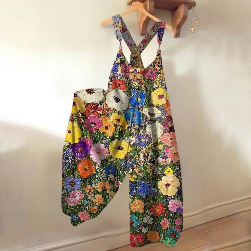 Salopetă de vară lejeră casual dintr-o singură piesă pentru femei, cu imprimeu floral