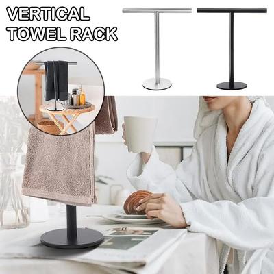 Bathroom Hand Towel Holder Stand T-Shape Stainless Steel Towel Bar Rack Bathroom Kitchen Vanity Countertop Storage Organizer