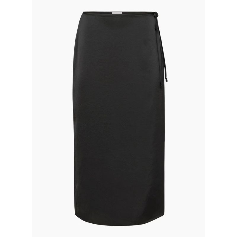 

Fashion Style Shoelace Satin Skirt High Waist Slit Straight Skirt Lace up Satin Split Skirt Black XL