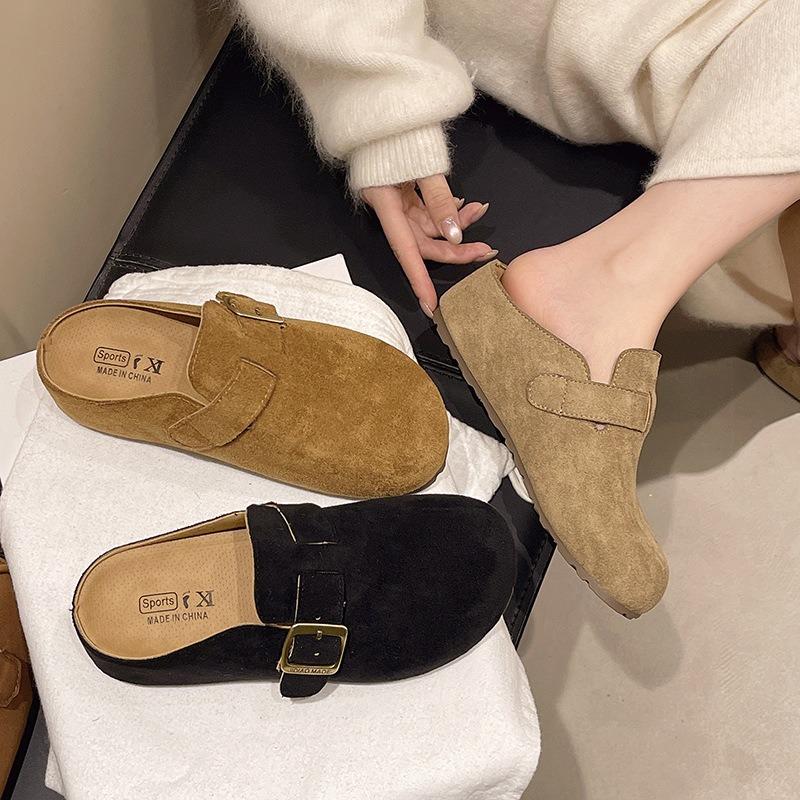 Thick-bottomed retro bag head half slippers women's spring new outer wear one pedal lazy person