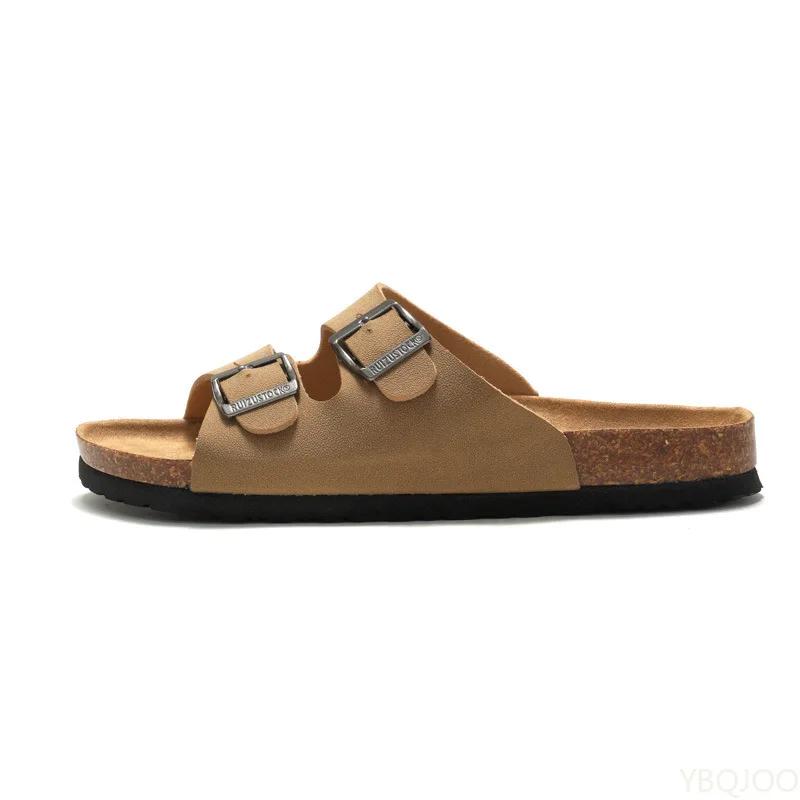 2025 Male Comfortable Slipper Man's Leather Sandal Beach Men Designer Brands Shoes Leather Buckle Cork Slippers Summer Homme
