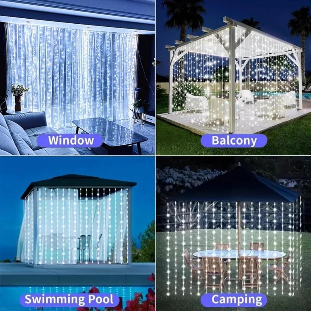 LED Outdoor Solar Curtain Light Waterproof String Lights Garden Yard Pavilion Fairy Garland String Lights Holiday Decor Light