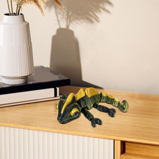 3D Printed Chameleon Figurine Movable Eyes Mini Lizard Figure Articulated Animal Model