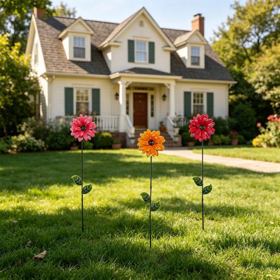 Metal Flower Garden Stake Decorative Flowers Yard Art for Spring Outdoor Yard Porch Lawn Pathway Pot Decoration