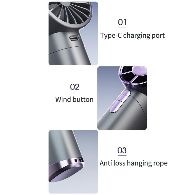 Portable Handheld Electric Fan 100 Wind Speeds USB Rechargeable Outdoor Small Fan Electric Eyelash Fan Digital Display Fans