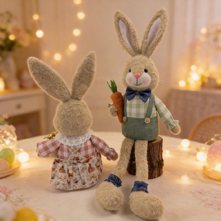 Sturdy Long Leg Sitting Easter Rabbit Plush Desktop Decoration Creative Party Display Ornament for Safe Use