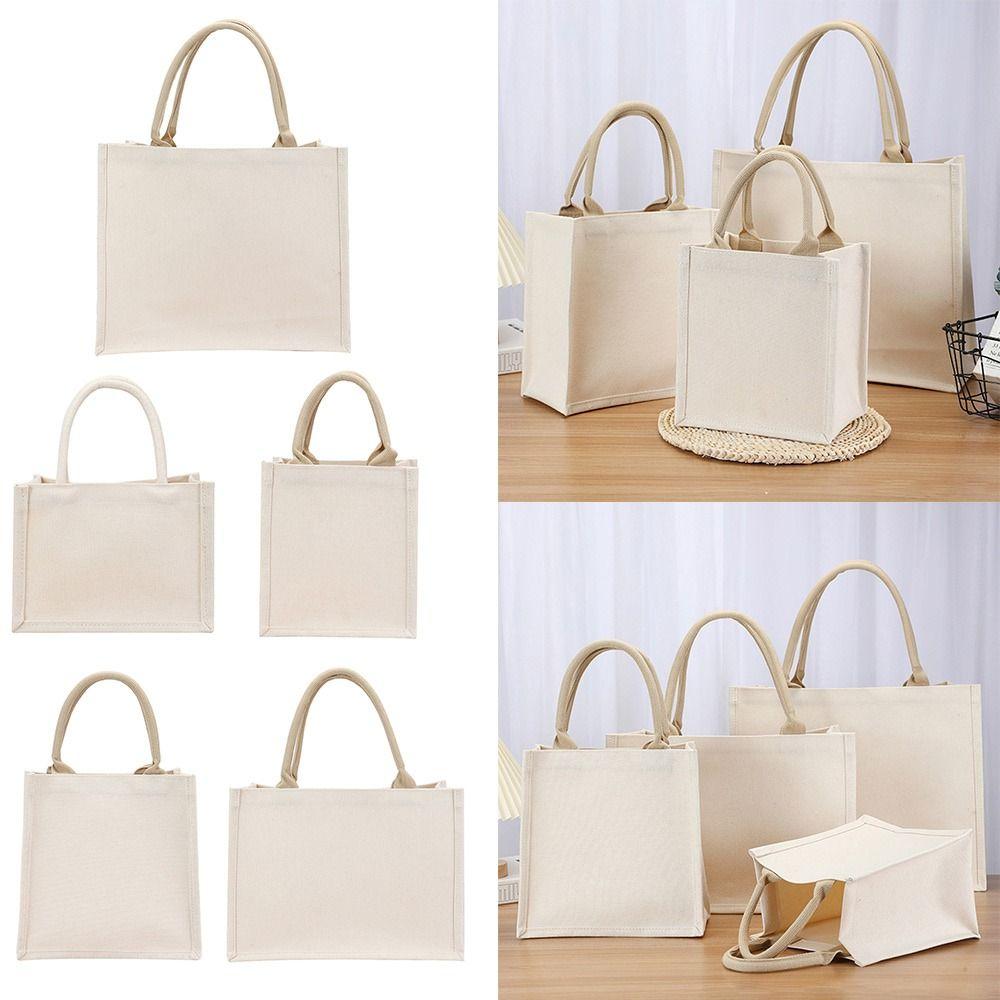 

Reusable DIY Hand Drawn Canvas Bag Foldable Beige Blank Tote Sack Large Capacity Travel Shopping Bag 22x16x13cm