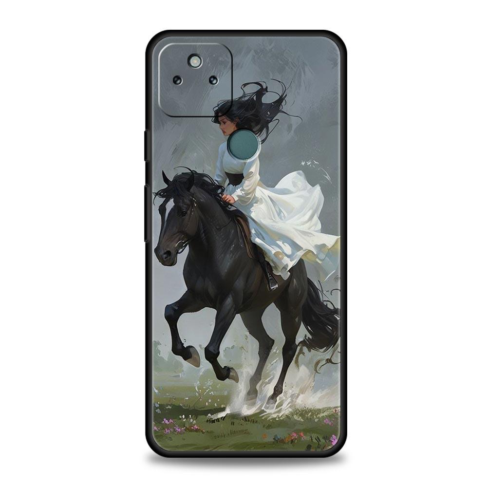 Phone Case Cover for Google Pixel 10 9 8 7 6 7A 6A Pro Shockproof Soft TPU 10 9 Pro XL Shell Animal Galloping Horse Girl Drawing